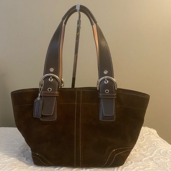 Vintage Coach 9522 Soho Chocolate Brown Suede Tote Shoulder Handbag Satchel - Picture 1 of 10
